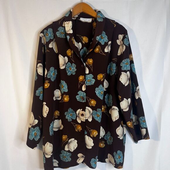 Graver Studio Brown Floral Print Button Front Lightweight Blouse Size XL - Picture 8 of 8